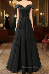 A-Line Green Off Shoulder Long Semi Formal Prom Dresses, Green Formal Evening Dresses